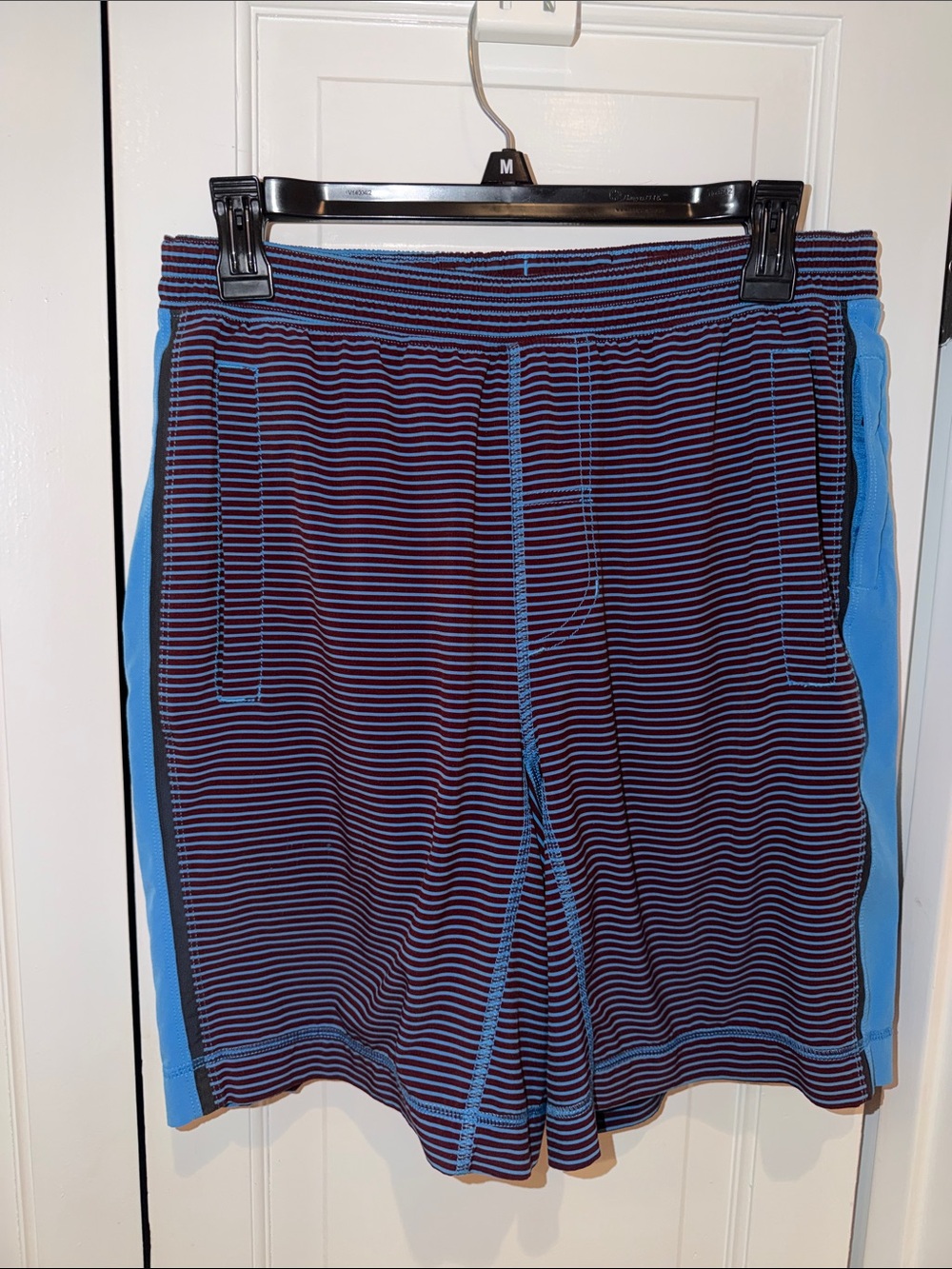 lululemon athletica Men's Navy and Light Blue Striped Athletic Shorts